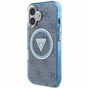 Guess IML Metal Glitter 4G Circle Triangle MagSafe Ümbris jaoks iPhone 16 - Sinine