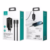 USAMS Võrgulaadija MT 2xUSB-C+USB GaN 65W T33 PD + Kaabel USB-C-Lightning 30W Fast Charging must MTXLOGTL01