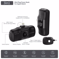 Wozinsky WF16-YLS 5000mAh 15W Lightning Mini Power Bank sisseehitatud USB-C kaabliga ja Apple Watchi laadijaga - must