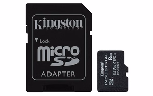 Kingston Technology 8GB microSDHC Industrial C10 A1 pSLC kaart + SD adapter