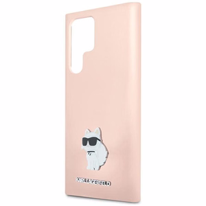 Karl Lagerfeld Silicone Choupette Metal Pin ümbris jaoks Samsung Galaxy S23 Ultra - roosa
