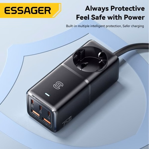 Laadija Essager Boru GaN must 75W (3xPD / 2xQC3.0 / 4kW-16A-250V)