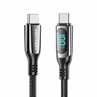 Vention Cotton Braided USB 2.0 C Male to C Male 5A Cable With LED Display 1.2M must Zinc Alloy Type