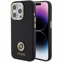 Guess Silicone Logo Strass 4G Ümbris jaoks iPhone 15 Pro - must