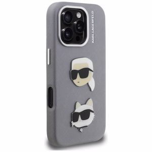 Karl Lagerfeld FW Grained Karl & Choupette Heads Pins Ümbris iPhone 16 Pro - hall