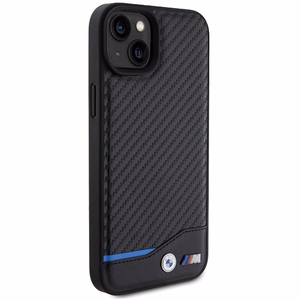 BMW Leather Carbon ümbris jaoks iPhone 15 Plus - must