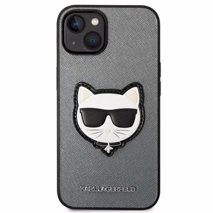 Karl Lagerfeld Saffiano Choupette Head Patch ümbris iPhone 14 Plus'ile - hõbedane