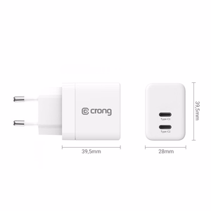 Crong Ultra Compact GaN seinalaadija, 2 × USB-C, 35 W, PD 3.0, PPS, valge