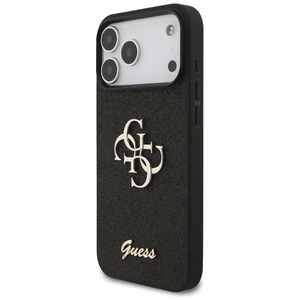 Guess PU Fixed Glitter 4G Metal Logo ümbris Apple iPhone 18 Pro Max telefonile, must