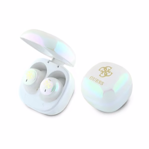 Guess Bluetooth kõrvaklapid GUTWSJ144ESH TWS + docking station valge/valge Iridescent 4G Printed Logo