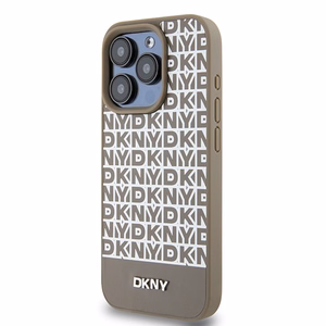 DKNY Leather Printed Pattern Metal Logo MagSafe Ümbris jaoks iPhone 15 Pro - Brown