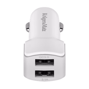 Kruger&Matz kahe USB-pordiga autolaadija, 3000 mA, Quick Charge 3.0