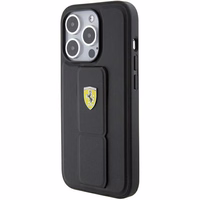 Ferrari Grip Stand Metal Logo ümbris jaoks iPhone 15 Pro Max - must