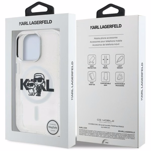 Karl Lagerfeld IML Glitter Karl & Choupette Sketch Logo MagSafe ümbris iPhone 16 Pro Max - läbipaistev
