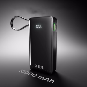 Powerbank SBS 10000 mAh 20W sisseehitatud USB-C kaabli ja digitaalse ekraaniga - must
