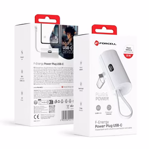Powerbank Forcell F-Energy Power Plug F5K3 PD 20W 5000 mAh with built-in connector USB C valge