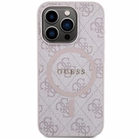 Guess 4G Collection Leather Metal Logo MagSafe Ümbris jaoks iPhone 15 Pro Max - Roosa