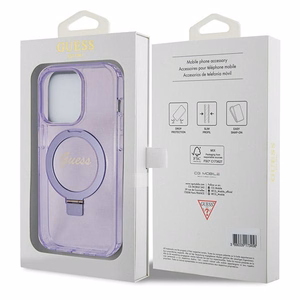 Guess Ring Stand Script Glitter MagSafe ümbris jaoks iPhone 13 Pro Max - lilla