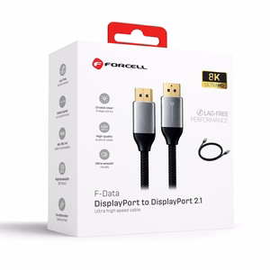 Forcell DisplayPort 2.1 kaabel, 16K/60 Hz, 8K/120 Hz, 4K/240 Hz, HDR, Ethernet, G-SYNC/FreeSync, 80 Gbit/s, 2 m – must