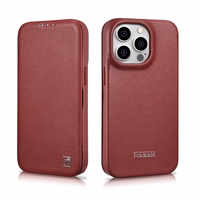 iCarer CE Premium Leather Folio Case iPhone 14 Pro Max Magnetic Flip Cover MagSafe Red (WMI14220716-RD)