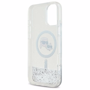 Karl Lagerfeld Liquid Glitter Karl&Choupette Head Magsafe iPhone 16 Ümbris - Clear
