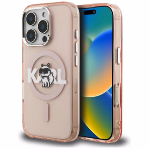 Karl Lagerfeld IML Choupette Sketch Logo MagSafe Ümbris iPhone 16 Pro Max - roosa