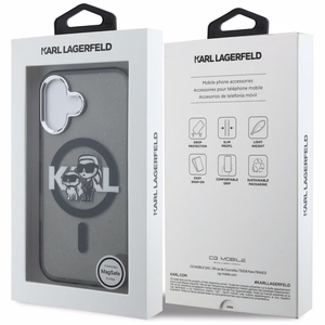 Karl Lagerfeld IML Glitter Karl & Choupette Sketch Logo MagSafe Case for iPhone 16 - Black