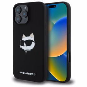 Karl Lagerfeld Silicone Choupette Head Print MagSafe iPhone 16 Pro Ümbris - Must