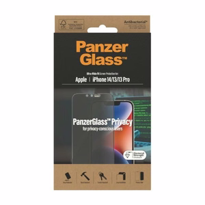 PanzerGlass Ultra-Wide Fit Karastatud klaas Antibacterial Privaatsus jaoks iPhone 14/13 Pro/13