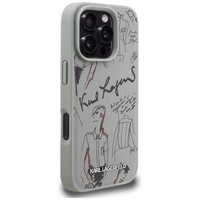 Karl Lagerfeld Grained Pattern & Logo MagSafe Ümbris for iPhone 16 Pro Max - hall