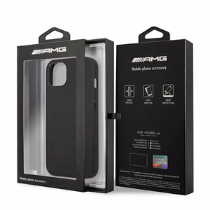 Mercedes AMG kuumpressitud nahkümbris iPhone 13 / 14 / 15 jaoks, must