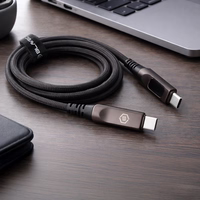 Blavec Kaabel Lumix punutud - Typ C na Typ C - PD 100W 5A LED display 1,2 metra Apple CarPlay/Android Auto (CLU-CC5BG12) must-hall