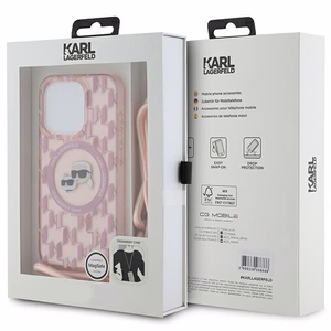 Karl Lagerfeld IML Crossbody Monogram Karl & Choupette Head MagSafe чехол для iPhone 15 Pro Max - розовый
