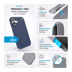 Speck Presidio2 Pro MagSafe'i ja ClickLocki toega ümbris iPhone 16 Plus-le, Coastal Blue/Dust Grey