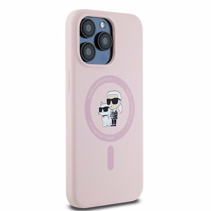 Силиконовый чехол Karl Lagerfeld Karl&Choupette Ring MagSafe для iPhone 15 Pro Max - розовый