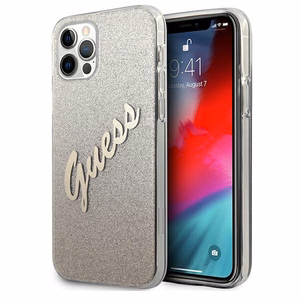 Guess GUHCP12LPCUGLSGO iPhone 12 Pro Max 6.7" kuldne/kuldne kõvakaane Glitter Gradient Script