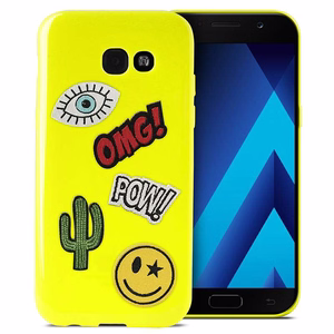 PURO Patch Mania ümbris seadmele Samsung Galaxy A3 (2017) koos 5 dekoratiivse embleemiga, kollane