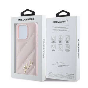 Karl Lagerfeld Diagonal Quilted Script ümbris jaoks iPhone 15 Pro - roosa