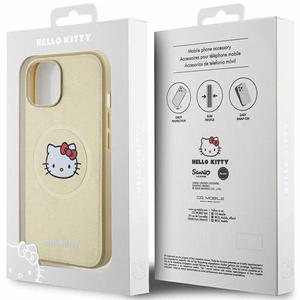 Hello Kitty Leather Kitty Head MagSafe ümbris jaoks iPhone 15 - kuldne