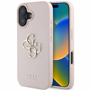 Guess Grained Big 4G Logo Small Classic Logo case for iPhone 16 - pink