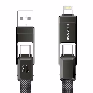 Blitzwolf BW-HDC7 4-in-1 USB+C+Lightning kaabel 240W 1.2m (must)