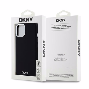 DKNY Liquid Silicone Small Metal Logo MagSafe Ümbris jaoks iPhone 15 Plus / 14 Plus - Must