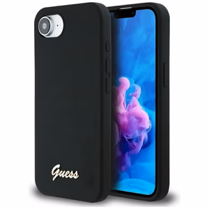 Guess Silicone Script Metal Logo MagSafe iPhone 16e Ümbris - Must