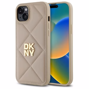 DKNY Quilted Stack Logo iPhone 15 Plus Ümbris - Beige