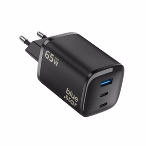 Blue Star Nano GaN VT-335 telefonilaadija, 2 × USB-C + USB-A, QC4.0, PD, 3 A, 65 W, must