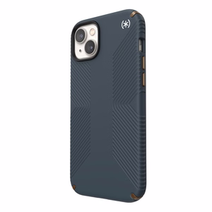 Speck Presidio2 Grip ümbris seadmele iPhone 15 Plus / 14 Plus, libisemiskindla haardega, Charcoal / Cool Bronze / Slate värvikombinatsioon