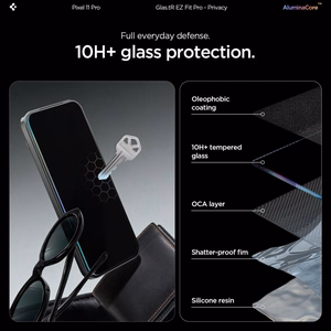 Spigen Glas.tR EZ Fit Pro HD Privacy 2 privaatsusfiltriga kaitseklaasi komplekt mudelile Google Pixel Pro 9 / 9 Pro / 10 / 10 Pro / 11 / 11 Pro