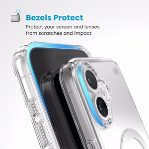 Speck Presidio Perfect-Clear MagSafe'i ja ClickLocki toega ümbris iPhone 16 Plus-le, Clear/Chrome