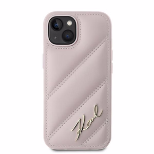 Karl Lagerfeld Diagonal Quilted Script ümbris jaoks iPhone 15 Plus / 14 Plus - roosa