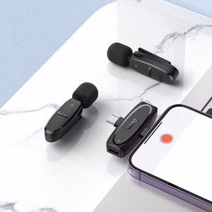 Hoco L15 juhtmevaba revääri mikrofon Lightning / USB-C, 2 tk, must